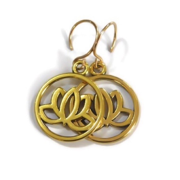 Gold Lotus Flower Earrings - Picture 2 of 6